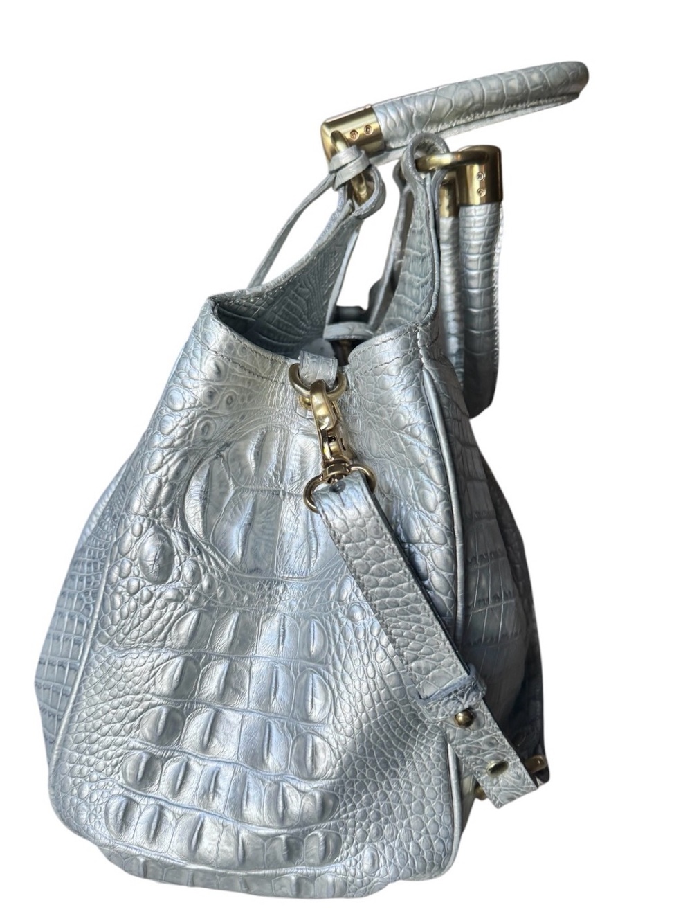 Brahmin Elisa Silver Croc-Embossed Satchel - Picture 6 of 15